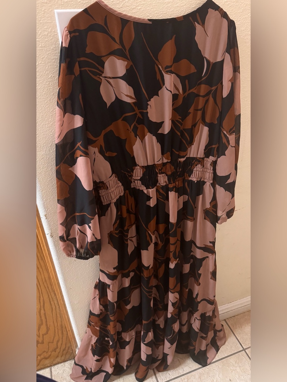 Taylor Floral V-Neck Long Sleeve Maxi Dress - Black, Pink & Brown - Picture 3 of 6